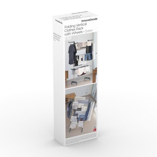 Corde à linge pliante verticale avec roulettes InnovaGoods Dolver 24 barres