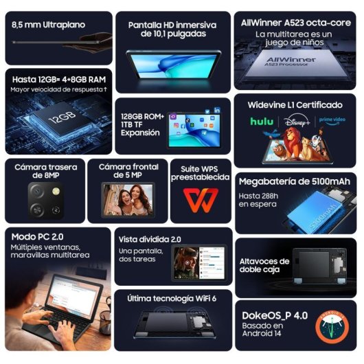 Blackview Tab 60 WiFi 10.1" 4/128GB Gris + Teclado Bluetooth