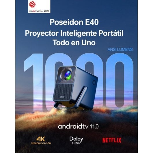 Ultimea Poseidon E40 Proyector Portátil FullHD 1080p Nativo Android TV 11.0 1000 ANSI Lúmenes