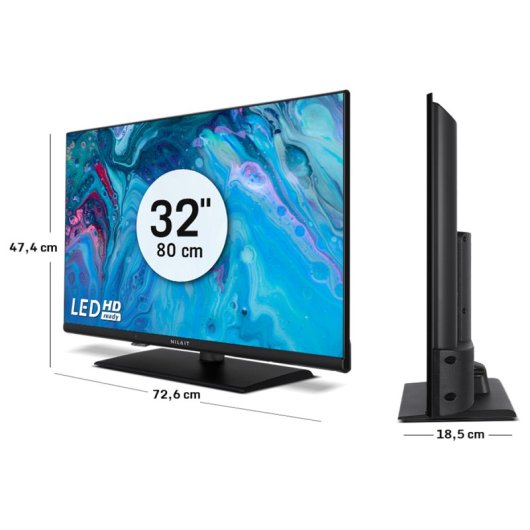 Téléviseur intelligent LED sans cadre HD Ready Nilait Prisma 32HD7004SPC 32" avec support central VIDAA