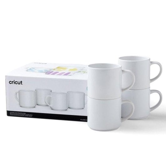 Caneca Cricut Stackable 300ml Cerâmica Branca Pack 4 Unidades