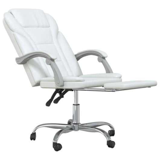 Vidaxl Pulsar Sedia da ufficio reclinabile con poggiapiedi bianca 112,5-122x63x56 cm