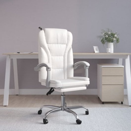 Vidaxl Pulsar Sedia da ufficio reclinabile con poggiapiedi bianca 112,5-122x63x56 cm