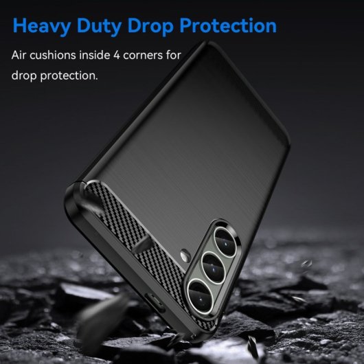 Max Power Digital Capa Anti-Choque de Silicone Fibra de Carbono Preta para Samsung Galaxy S24 Plus