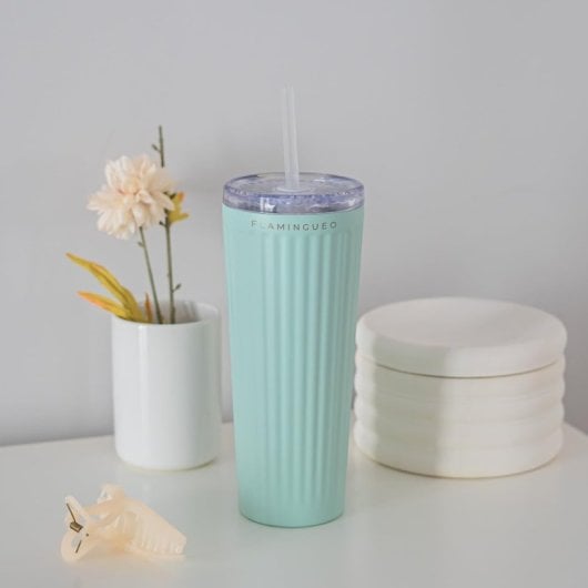 Flamingueo Gobelet Thermique Bleu Inox Boissons Froides 24h et Chaudes 10h Capacité 0,8l