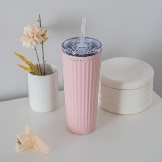Flamingueo Gobelet Thermique Rose Inox Boissons Froides 24h et Chaudes 10h Capacité 0,8l