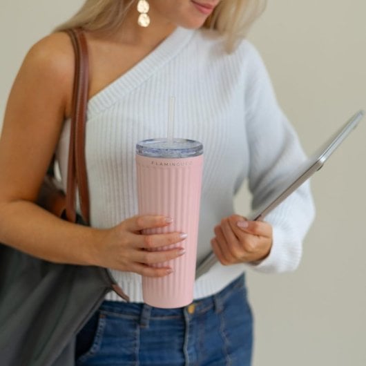 Flamingueo Gobelet Thermique Rose Inox Boissons Froides 24h et Chaudes 10h Capacité 0,8l