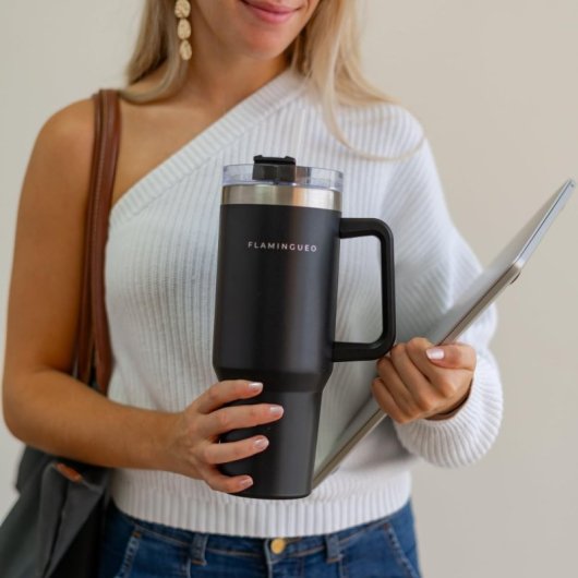 Flamingueo Vaso Térmico Negro Acero Inoxidable Bebidas Frías 24h Y Calientes 10h Capacidad 1.18l
