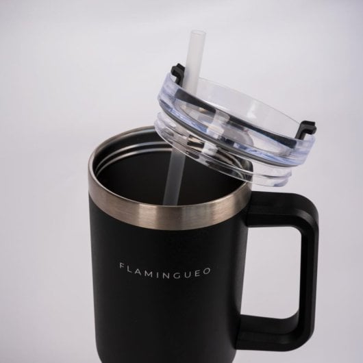 Flamingueo Vaso Térmico Negro Acero Inoxidable Bebidas Frías 24h Y Calientes 10h Capacidad 1.18l