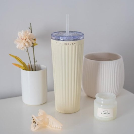 Flamingueo Vaso Térmico Beige Acero Inoxidable Bebidas Frías 24h Y Calientes 10h Capacidad 0.8l