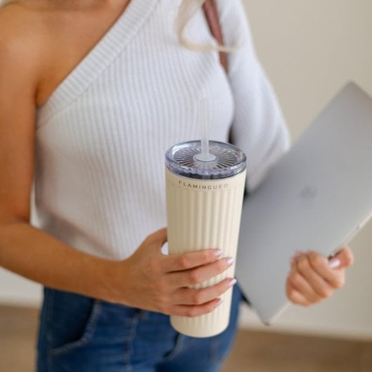 Flamingueo Vaso Térmico Beige Acero Inoxidable Bebidas Frías 24h Y Calientes 10h Capacidad 0.8l