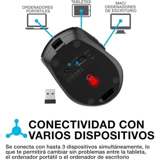 Ratón JLab Go Recharge Bluetooth + USB Type-A 1600 DPI Negro Ambidextro