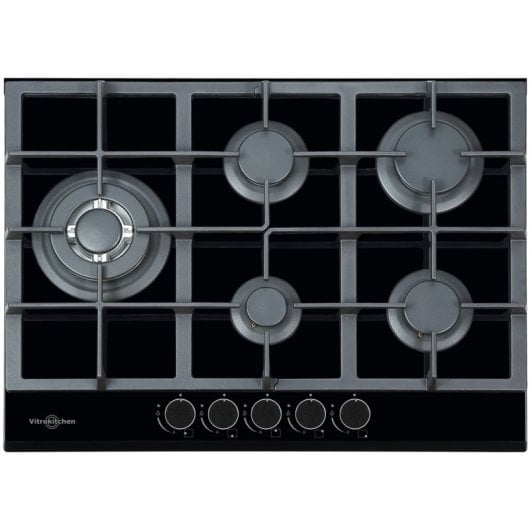 Vitrokitchen CG73NN Placa de Gas Natural de Cristal 5 Zonas 70cm Negra