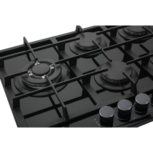 Vitrokitchen CG73NN Placa de Gas Natural de Cristal 5 Zonas 70cm Negra
