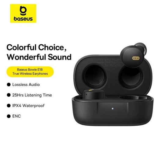 Auriculares Baseus Bowie E18 sans fil Bluetooth avec Réduction de Bruit et IPX4 Noirs