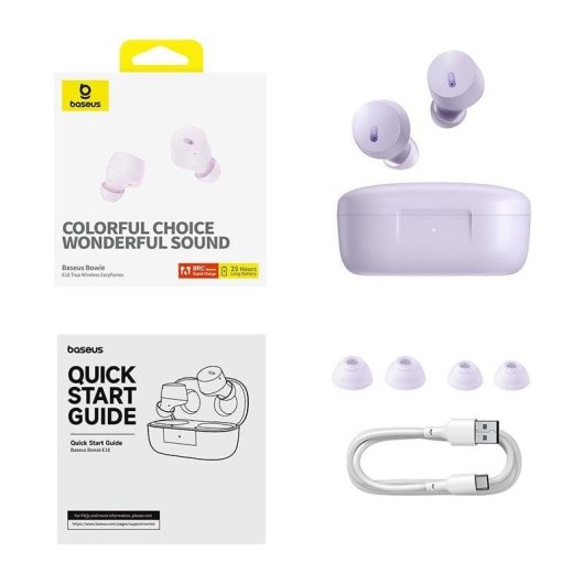 Ecouteurs Baseus Bowie E18 sans fil Bluetooth avec Réduction de Bruit, IPX4, violet