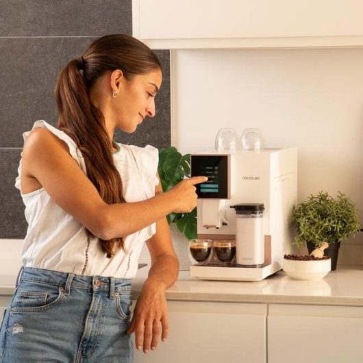 Cecotec Cremmaet Compactccino Cafetière compacte super-automatique 19 barres Réservoir à lait blanc/rose