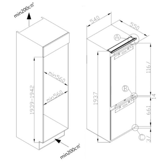 Cecotec Bolero Coolmarket Bi-d Flw 267 Frigorífico Combi Integrable Nofrost 267L E Blanco