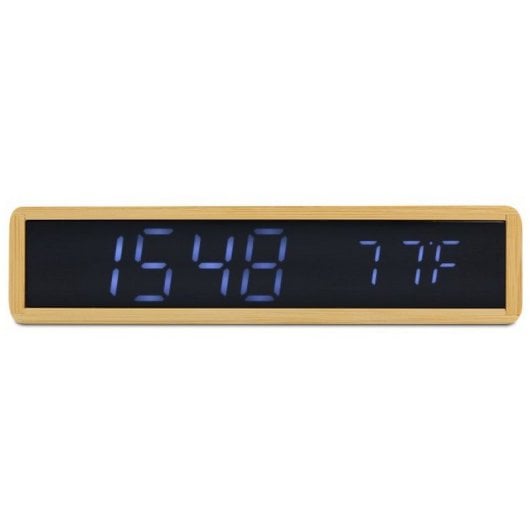 Mooov 477348 Despertador de Bambú con Pantalla LED Negra y Temperatura Interior