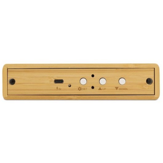 Mooov 477348 Despertador de Bambú con Pantalla LED Negra y Temperatura Interior