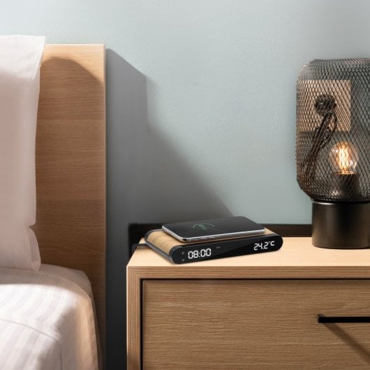 Mooov 477349 Despertador Efecto Madera con Cargador por Inducción de 15W