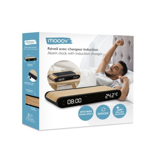 Mooov 477349 Despertador Efecto Madera con Cargador por Inducción de 15W