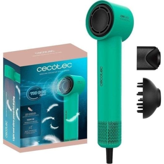 Asciugacapelli Cecotec IoniCare RockStar Style Ionico Professionale 1500W con Accessori Verde