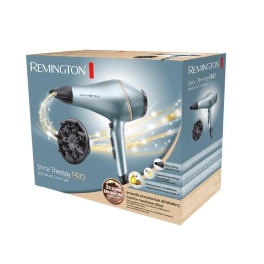 Sèche-cheveux Ionique Professionnel Remington Shine Therapy Pro AC9300 2200W 3 Températures 2 Vitesses Accessoires Bleu