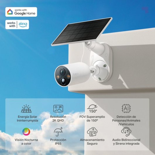 Tapo C425 Kit Cámara de Vigilancia con Panel Solar y Batería, 2K QHD, Detección IA Gratuita Avanzada, Visión Nocturna a 