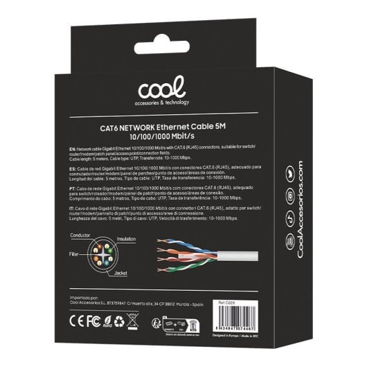 Cool Cabo Rede Internet Universal CAT6 RJ45 5m Branco