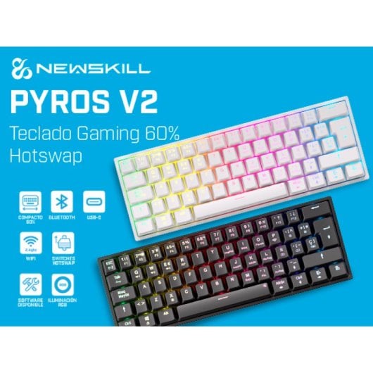 Newskill Pyros V2 Teclado Gaming Mecânico Sem Fios 60% Hotswap Preto