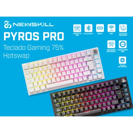Newskill Pyros PRO Teclado Gaming Inalámbrico Mecánico 75% Hotswap Blanco