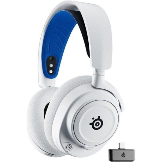 Casque Steelseries Arctis Nova 7P sans fil Bluetooth Gaming avec annulation de bruit IA blanc et bleu