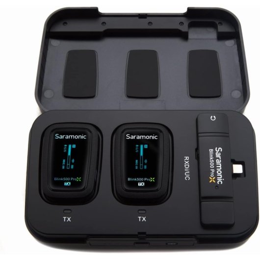 Saramonic Blink500 ProX B4 Sistema de Micrófono Inalámbrico para 2 Personas con Lavaliers y Receptor Lightning