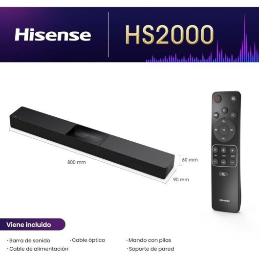 Barra de Sonido Hisense HS2000 2.1 240W Bluetooth HDMI ARC Dolby Digital Plus Noire