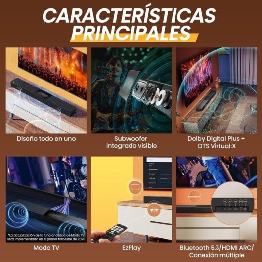 Barra de Sonido Hisense HS2000 2.1 240W Bluetooth HDMI ARC Dolby Digital Plus Noire