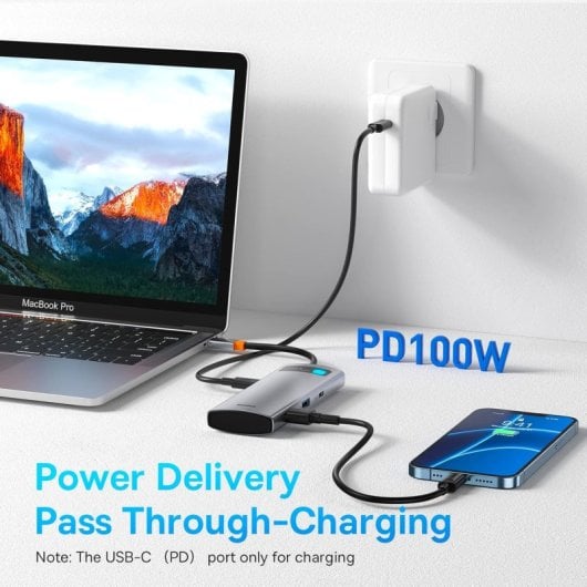 Baseus Metal Gleam DockStation USB-C 7-em-1 100W para USB-C PD/HDMI/USB 3.0/Leitor de Cartões Cinzento