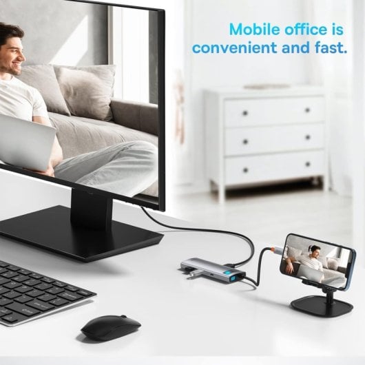 Baseus Metal Gleam DockStation USB-C 7-em-1 100W para USB-C PD/HDMI/USB 3.0/Leitor de Cartões Cinzento