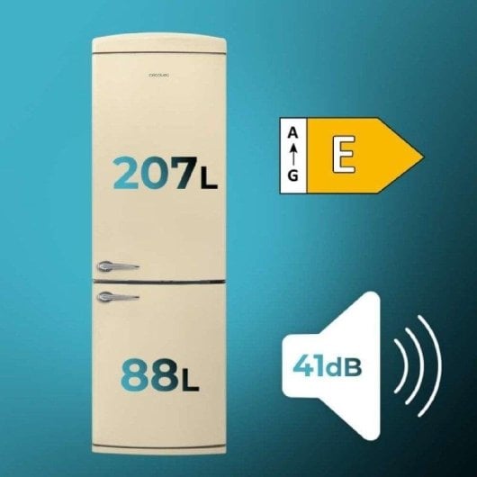 Frigorífico Combi Cecotec Bolero CoolMarket Combi Origin 294+ Total No Frost 190 cm 294L E Beige Alarma en puerta