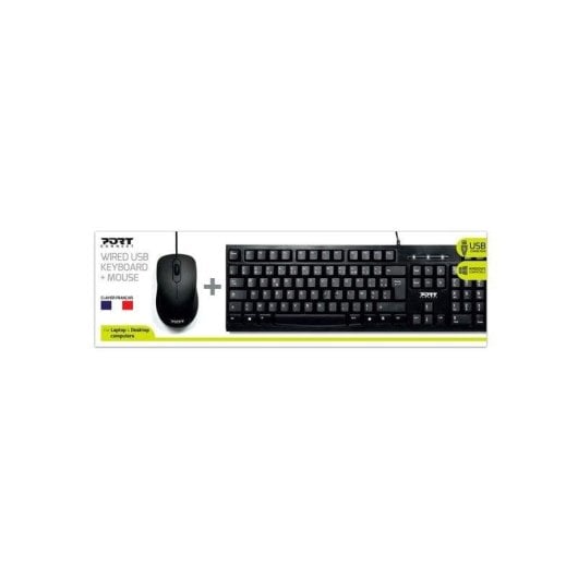 Clavier Port Designs 900900 à membrane AZERTY USB avec souris incluse noir