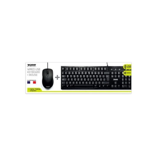Clavier Port Designs 900900 à membrane AZERTY USB avec souris incluse noir