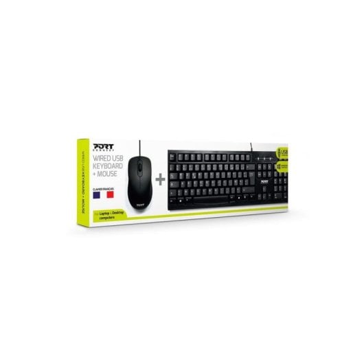 Clavier Port Designs 900900 à membrane AZERTY USB avec souris incluse noir