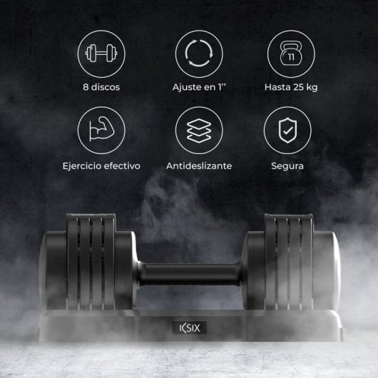 Ksix Halter Ajustável 25Kg com 8 Discos Incluídos Punho Ergonómico e Design Compacto Preto