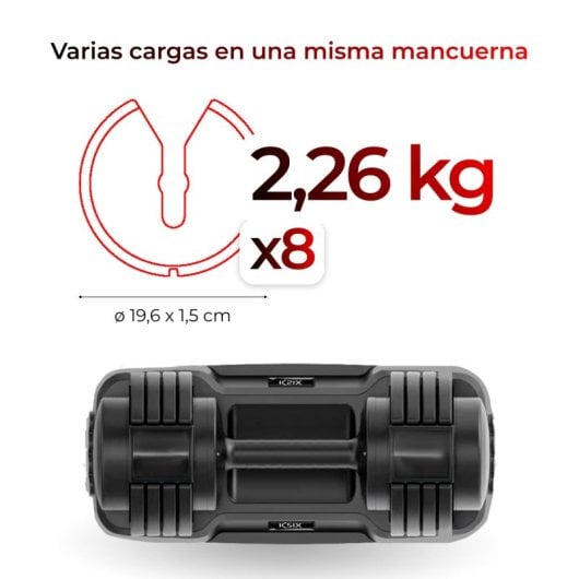 Ksix Halter Ajustável 25Kg com 8 Discos Incluídos Punho Ergonómico e Design Compacto Preto