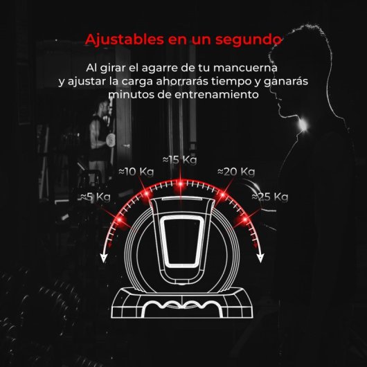 Ksix Halter Ajustável 25Kg com 8 Discos Incluídos Punho Ergonómico e Design Compacto Preto