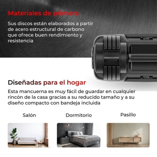 Ksix Halter Ajustável 25Kg com 8 Discos Incluídos Punho Ergonómico e Design Compacto Preto