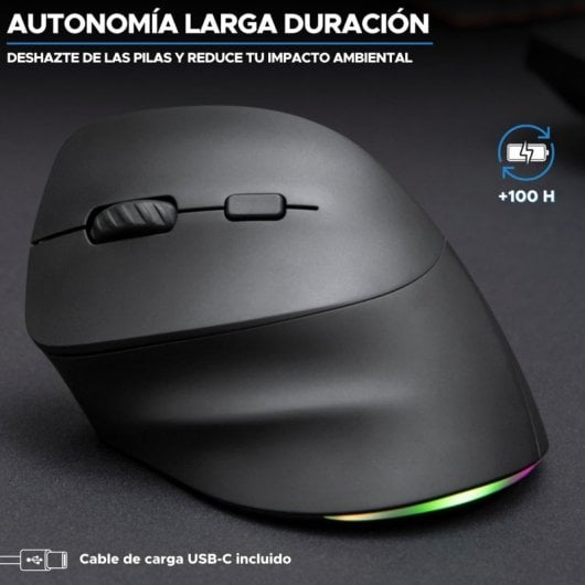 Souris verticale sans fil ergonomique Bluestork Ergo Lumi pour gaucher, RGB, 2400 DPI, noire