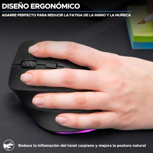 Souris verticale sans fil ergonomique Bluestork Ergo Lumi pour gaucher, RGB, 2400 DPI, noire