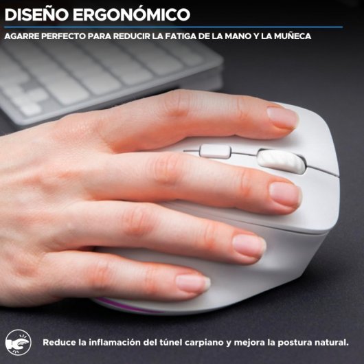 Bluestork Ergo Lumi Ratón Vertical Ergonómico Inalámbrico para Mano Derecha RGB 2400 DPI Blanco