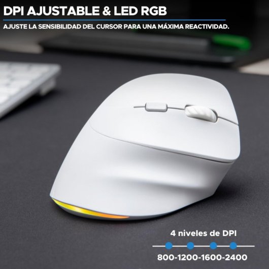 Bluestork Ergo Lumi Ratón Vertical Ergonómico Inalámbrico para Mano Derecha RGB 2400 DPI Blanco